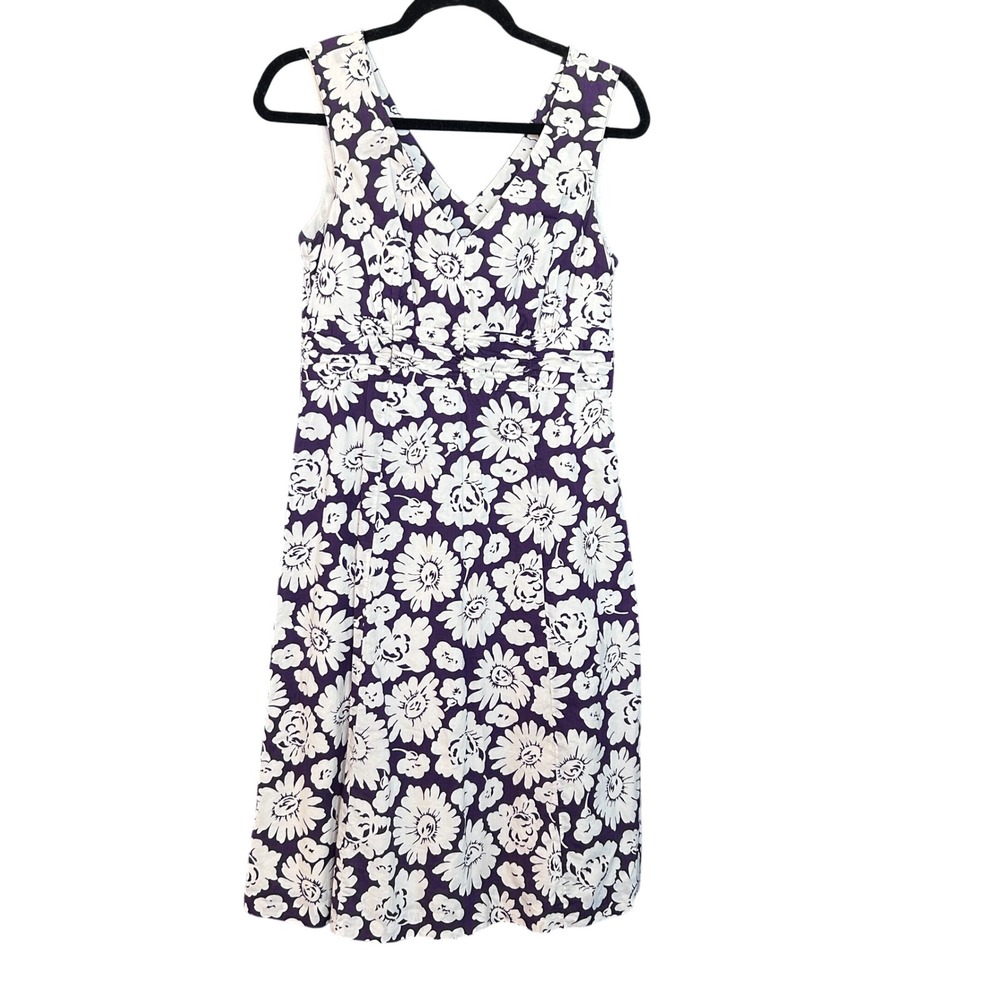 Boden Purple White Floral Daisy Cotton V-Neck A-Line Sleeveless Sundress 6L